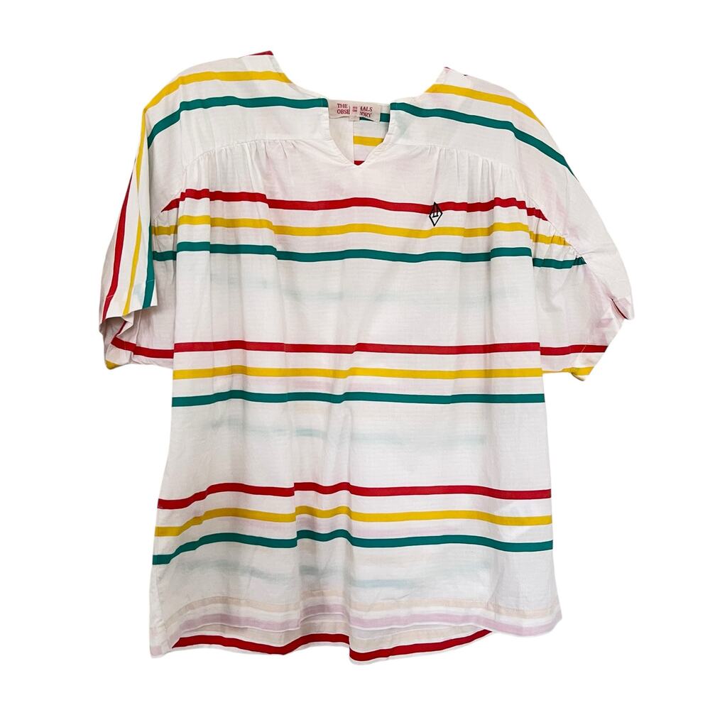 The Animals Observatory Girls Ecru Lamb Multi Striped Short Sleeve Blouse sz 12
